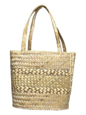 Handwoven Straw Tote Bag Lined Beach Bag Coastal Summer Market Tote
